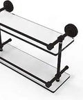 Dottingham Double Gallery Rail Glass Shelf 16 Inch Oil Rubbed Bronze with Concealed Mounting, tempered glass, solid brass hardware