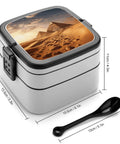 Pyramid Africa Desert Bento Box Leakproof Double Layer Lunch Box With Handle For Office Travel Camping, dimensions showing.