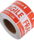 Fragile Red Shipping Labels With High Visibility And Strong Adhesive on a label roll for small business packaging usage