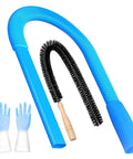 All In One Dryer Vent Cleaner Kit with blue vacuum hose, brush, and gloves for deep cleaning ducts and refrigerator coils