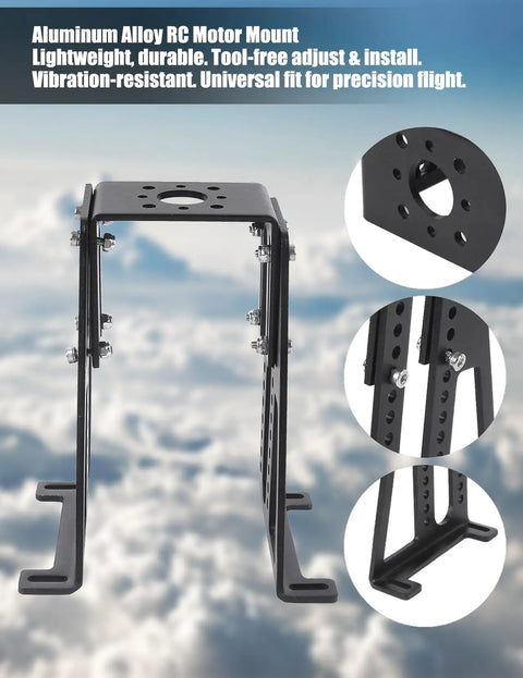 Electric Plane Motor Mount Adjustable Height Aluminum Brushless Motor Stand for 2 to 4.3 Inch Motors, front view.
