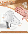 20 Pack Clear Cabinet Shelf Support Pegs Equipped With 5mm Locking Holder Clips showing 5mm clear shelf support peg next to hand.