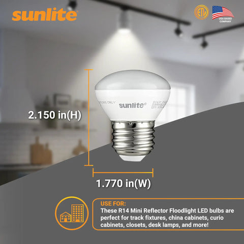 LED R14 Mini Flood Light Bulbs 4W Equivalent, 250 Lumen, E26 Medium Base, Dimmable, ETL Listed, 2700K Soft White in kitchen