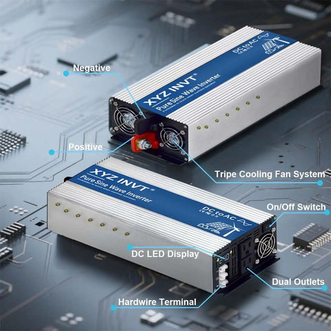 3500W Pure Sine Wave Inverter 48V DC To 110V 120V AC With Dual Outlets, Hardwire Terminal, LED Display, shown on circuit board