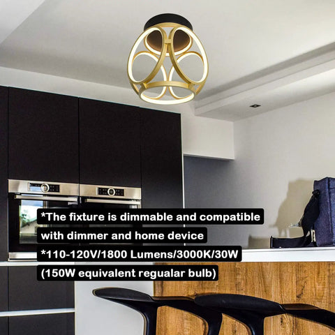 Dope Gold And Black Round LED Flush Mount Light With 2000 Lumen 3000K Warm White Finish in modern kitchen setting