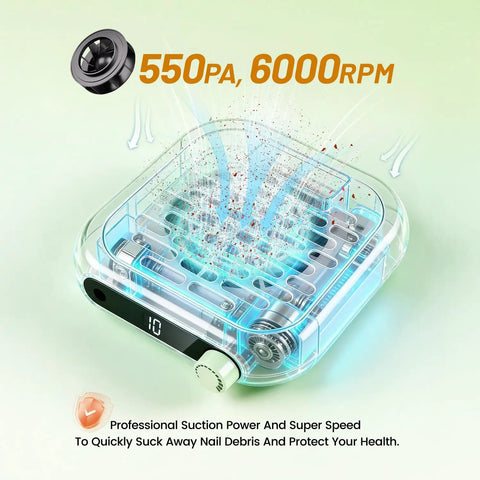 Pocket Sized Nail Dust Collector With 6000 RPM Powerful Suction For Home And Salon demonstrating suction power