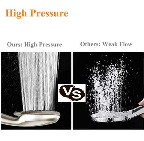 Comparison of Powerful High Pressure Handheld Shower Head With 5 Spray Modes versus a weak flow showerhead