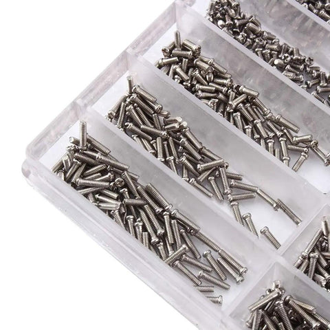 Top Shelf Stainless Steel Watch Repair Tool Kit Features One Thousand Micro Eyeglass And Clock Back Screws in a clear organizer tray.