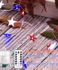 Red White Blue Patriotic String Lights 16Ft 50 LED Battery Operated With Timer And Remote on wooden surface