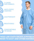 Extra Safe Disposable Lab Coat Knee Length In Ceil Blue 3XL with 3 Layer SMS Fabric Anti Static Coating worn by model