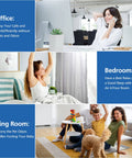 Office, bedroom, and living room scenes showcasing benefits of 2 Pack Vital 100S Replacement Filter For Vital 100S And 100S-P Air Purifier.