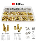 Pro Grade Solid Brass And Copper Hex Standoff And Spacer Kit For PCB Mounts M2.5 M3 M4 510/680/1700pc Assortment With Pillars Nuts Screws For Reliable Electronics Assembly, M3 kit in organizer