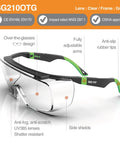 OTG Safety Glasses For Over Eyeglasses SG210 With Dual Anti Fog Coating Z87.1 Certified, side view showing features.