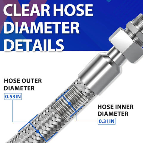 Beefy 20 Inch Air Compressor Jumper Hose With Quarter Inch Swivel End and Quick Snap Adapter For No Leak High Pressure Pneumatic Gear Up To 870 Psi Rating, showing detailed diameter measurements.