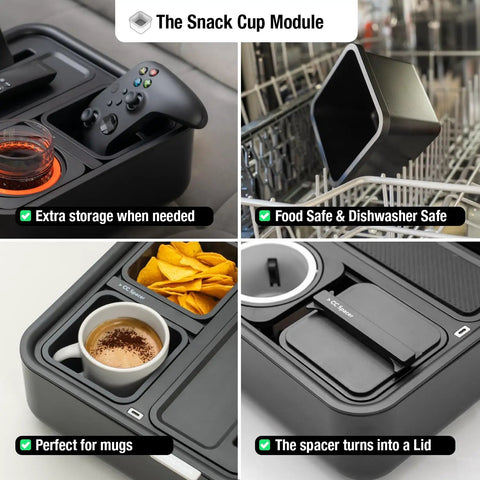 Ultimate Sofa Tray Caddy With Armrest Table, Phone Holder, Remote Organizer And Snack Storage, Gyro Stabilized Cup Holder