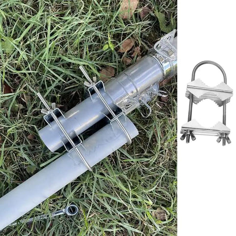 Beefy Heavy Duty Double Mast Clamp For Pole To Pole Mounting, Rock Solid V Jaw Block With U Bolts, All In One Mounting Kit For TV CB Ham Antennas, Parasols, Flags, Fishing Rods, And Other Outdoor Gear, zinc-plated steel on poles