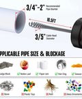 3/4"-2" pipe size chart with 16.5ft cable for Auto Feed Drain Snake Auger Extension Tube Bathroom Kitchen Sink Plumbing Aid.