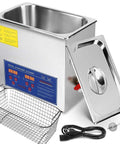 Professional 6 Liter Commercial Ultrasonic Cleaner 40Khz with stainless steel body, control panel, and basket for delicate item care.