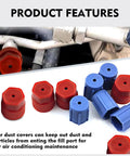 Must Have AC Service Port Caps 10 Pack For R134a Auto Air Conditioning System with red and blue ABS plastic caps shown