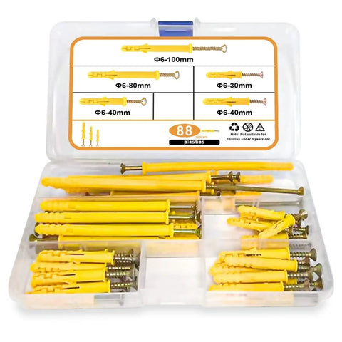 Heavy Duty Concrete Anchor Bolts Kit M6 M8 176 Pcs Self Tapping Screws With Plastic Expansion Plugs Yellow Zinc Plated Carbon Steel No Prep Install Suits Wall Mounts On Concrete And Masonry Surfaces, 88-piece box