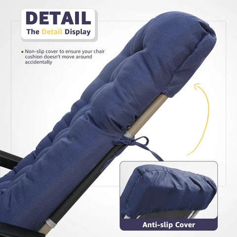 Side view of Waterproof Patio Lounge Chair Cushion For Zero Gravity Outdoor Chairs 66x21x4 Inches Blue With Ties