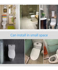 Collage of bathrooms showing the Premium Comfy Smart Heated Toilet Seat With Electric Bidet Cover in small spaces.