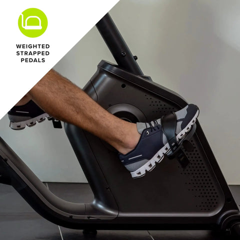 Side view of foot on pedal of Recumbent Exercise Bike With 2 Month JRNY Membership For At Home Or On The Go Workouts.
