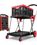 Collapsible Shopping Cart With Wheels 200 Lb Capacity Grocery Cart On Wheels With Storage Crate Platform Hand Truck With Foot Brake Red