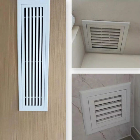 Premium Aluminum Louvered Vent Panel With Heavy Duty Mesh Cover For Ceiling Inspection And Drywall Gable Grilles No Sweat Rapid Setup Kicks Up Fresh Indoor Air Sweet Home Comfort 35X35Cm installed on wall and ceiling.