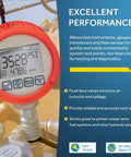 Digital pressure gauge display showing 3528 PSI, attached to a steel test port quick coupler for diagnostic gauges with a red casing.