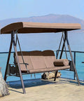 Beige 3 Seater Patio Swing Canopy Replacement Top Cover Waterproof Windproof Rainproof Sunproof 210D Oxford Cloth on swing