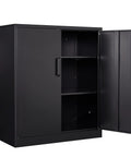 Heavy Duty Steel Garage Storage Cabinet With Two Doors And Adjustable Shelves Lockable File Counter Cabinet For Home Office Garage Gym School Black