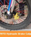 Beefy Front Hydraulic Disc Brake Caliper Assembly And Master Cylinder Kit With Pads Bolt On For 50cc To 125cc Pit Dirt Bikes Including SSR Apollo Taotao Coolster DHZ Stomp Demon X Thumpstar Pitster Pro Roketa And More installed on bike