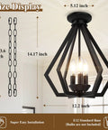 Dope Black Pendant Light For Kitchen Island With Adjustable Hanging Height, 3 Light Farmhouse Chandelier Style in size display