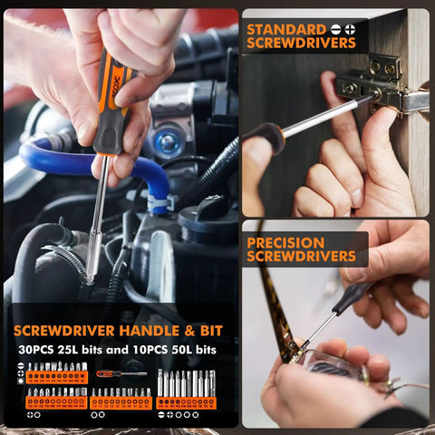 Go-To 368-Piece Home Repair Tool Kit With Drawer Toolbox Set Built Tough for Home Office Garage and DIY Projects screwdrivers in use