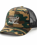 Dope Camouflage Golf Trucker Hat For Men With Adjustable Strap featuring 'World Needs Our Mothers' text design.