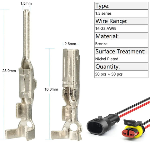 Auto Electrical Pin Connector Kit 440 Pcs Crimp Terminal Pins 1.5 1.8 2.5 2.8mm For 22 to 12 AWG Wire Harness and Connectors
