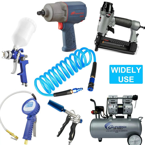 Heavy Duty Knockout Workhorse Polyurethane Air Hose One Quarter Inch By Ten Feet Compressor Tubing With Quick Connect Coupler Ball Swivel lightweight tools and compressor image