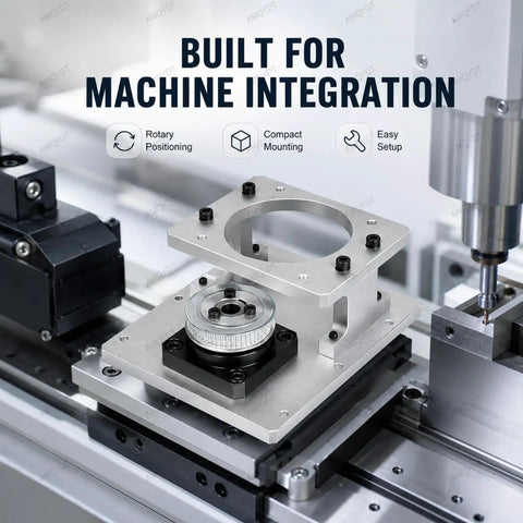 Rock Solid Hollow Rotary Actuator With Fine Tune Belt Tension Cnc Machined Aluminum Plate For 86Mm Stepper Motor Zero Lag Indexing For Packing And Inspection Lines Built Tough To Handle The Daily Grind mounted on a machine.