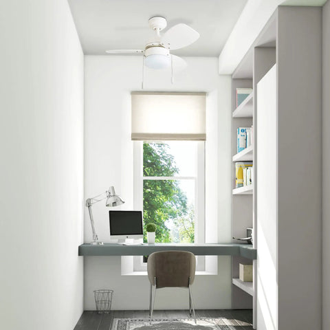 Modern 30 Inch Ceiling Fan With Light And Pull Chain LED Indoor Outdoor Ready 3 Blade Design With White Finish in office space