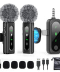 Wireless Lavalier Microphone 4 In 1 Clip On For iPhone Android USB C PC And Camera With Rotatable Clip And Active Denoise, carbon black set