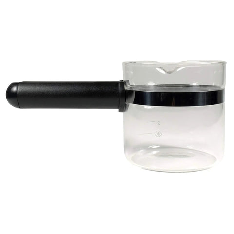 4 Cup Borosilicate Glass Espresso Carafe With Long Handle And Angled Spout For Easy Pouring Universal Fit For Most Espresso Makers Compatible With Krups 867 963 972 985 871 872 XP1500 XP1020 And Mr Coffee shown on white background