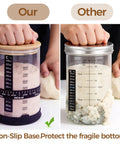 Comparison of Pro Sourdough Bread Starter Kit With 34 Oz Jar Funnel Opening Silicone Cover and another jar, highlighting non-slip base.