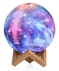 Lit Moon Lamp With Wood Stand Galaxy Night Light In 16 Colors USB Rechargeable Remote And Touch Control 5.9 Inch Safe PLA Material