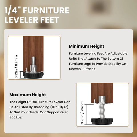 12 Pack Stainless Steel Furniture Leveling Feet With T Nuts 1/4-20 Thread Adjustable Levelers For Tables Chairs Cabinets And Stools Easy Install Wobble Free Durable Rust Resistant Home DIY Must Have