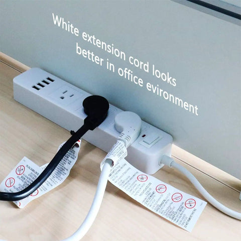 Heavy Duty 15 Ft Extension Cord With Flat Plug For Tight Spaces Behind Furniture And Desks in use on power strip