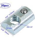 Built Tough 1/4-20 Threaded Steel Roll In T Nut With Ball Spring For T Slot Rails And 10 Series Aluminum Extrusion Profiles