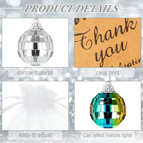 Mini Disco Ball Keychains Set With Organza Bags And Thank You Tags For Graduation Party Favors 36 Piece Bundle detail