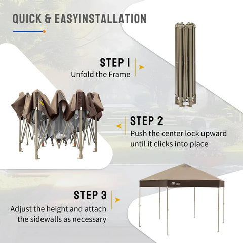 Steps to set up the 14x14 Pop Up Gazebo With Center Lock Six Sided Design Easy Setup No Tools Needed Portable Canopy Tent UV Resistant.