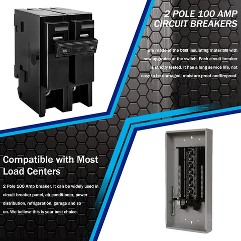 100 Amp 2 Pole Plug-In Circuit Breaker For 120/240V Systems, Thermal Magnetic Protection, Replacement For 2100 Series